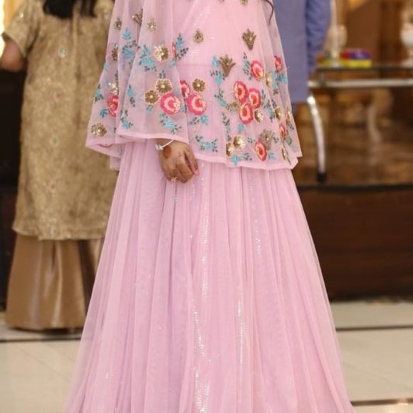 Bridesmaid pink  embroidered cape style frock - Picture 4 of 13